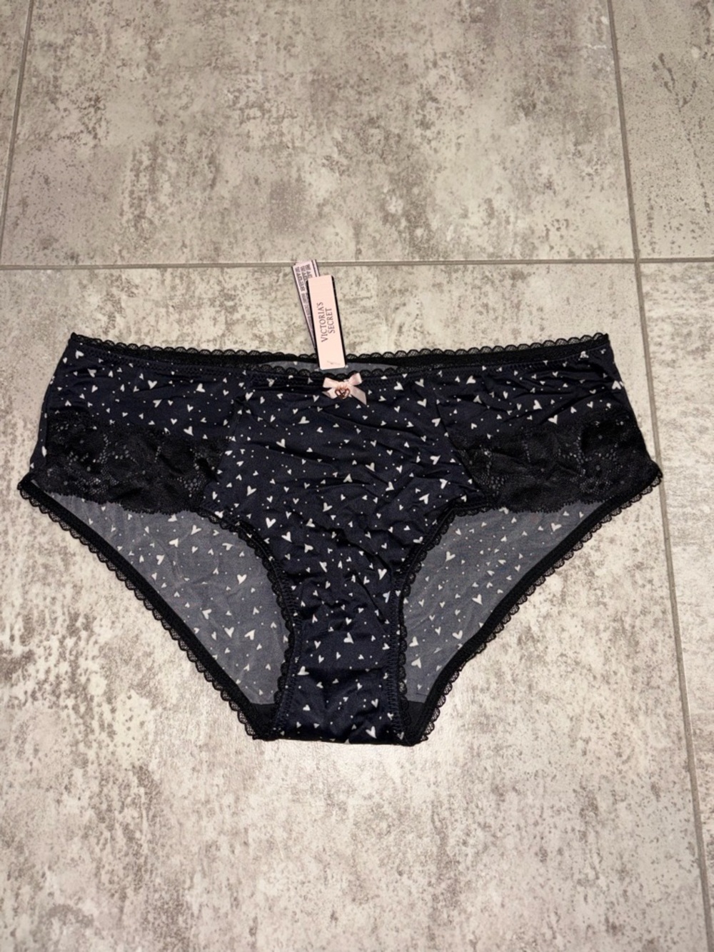 NWT Victoria's Secret Black Bikini Panty with White Heart Print - Picture 4 of 9